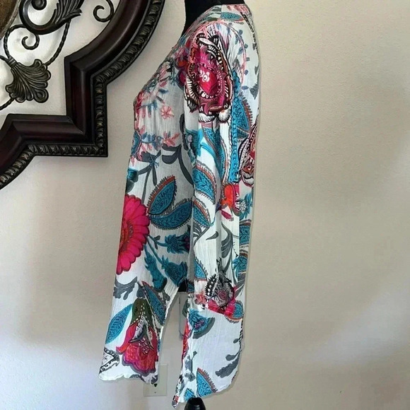 Raj Women's Hand Embroidered Floral Paisley Tunic Dress Beach Cover Up Medium - Picture 7 of 14